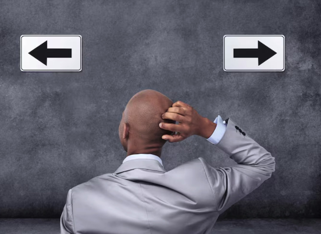 Leader reflecting with directional arrows